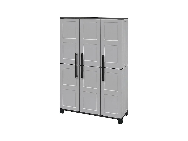 Armoire d'extérieur Nandrin, Armoire à balais, Armoire d'extérieur 3 portes, 100% Made in Italy, 102x37h169 cm, Gris clair et noir, Finition damier