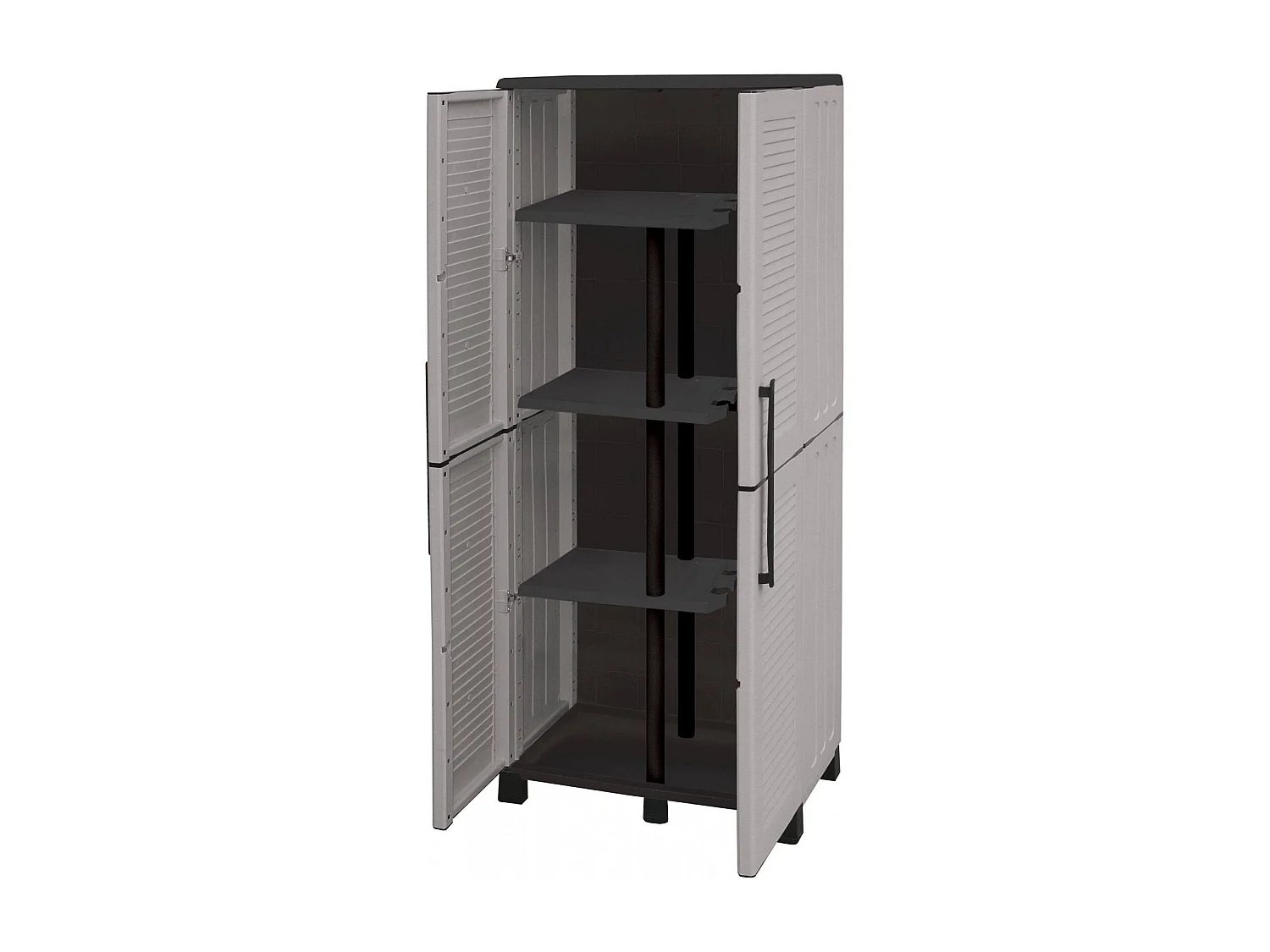 Armário ao ar livre Dbettell, Armário porTa scope, Móvel exterior 2 portas, 100% Made in Italy, 68x37h169 cm, Cinza claro e preto, Acabamento em listras