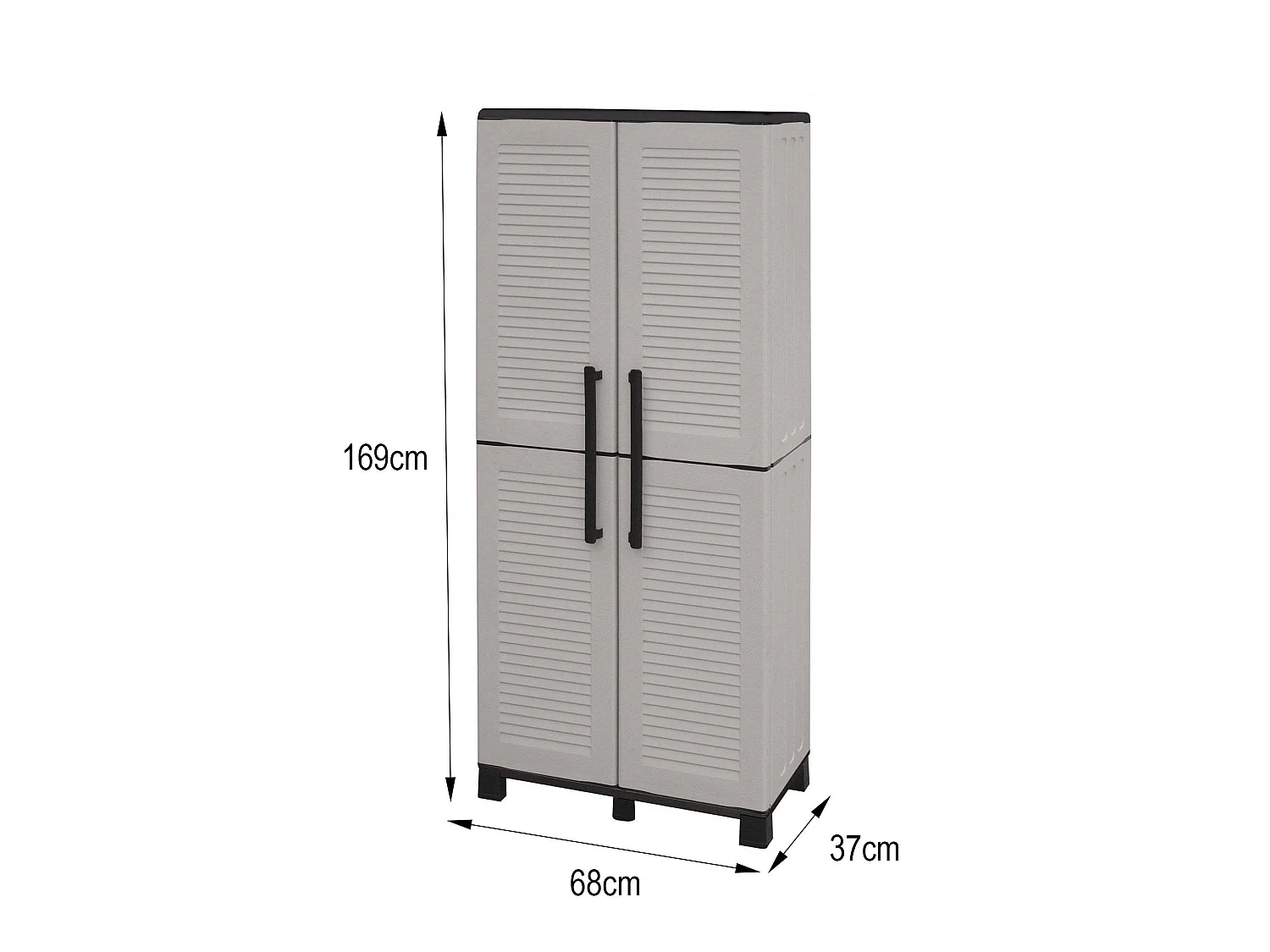 Dbettell buitengarderobe, Garderobe doorTa scope, Buitenkast 2 deuren, 100% Made in Italy, 68x37h169 cm, Lichtgrijs en Zwart, Gestreepte afwerking