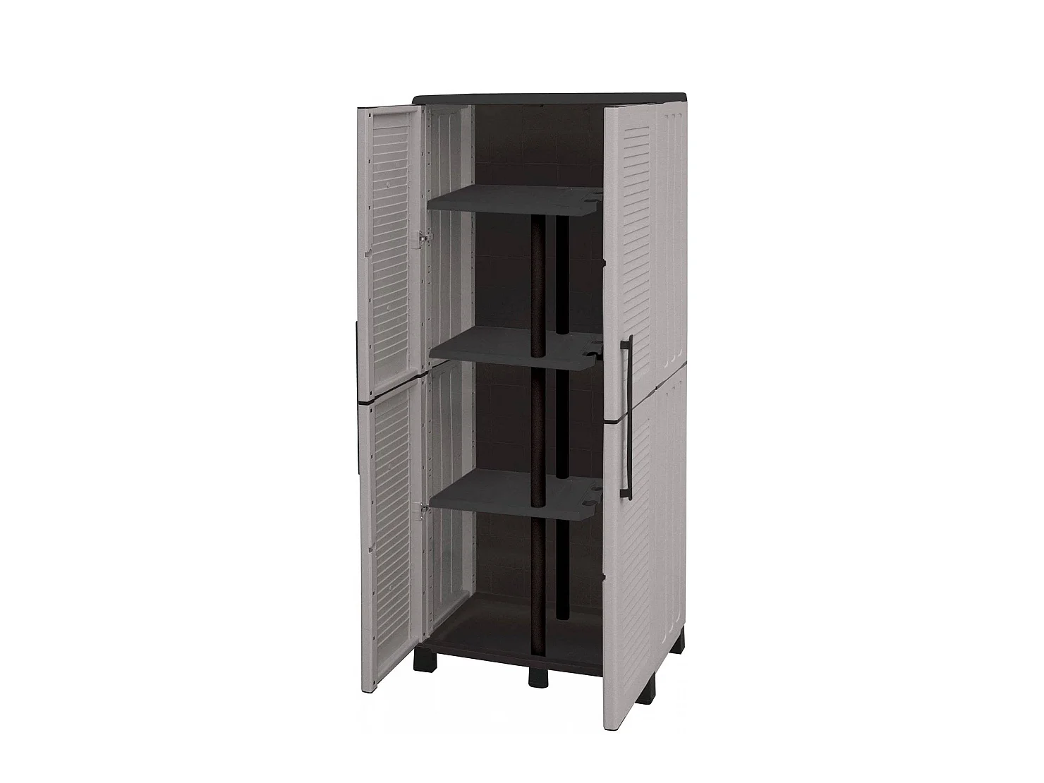 Dbettell buitengarderobe, Garderobe doorTa scope, Buitenkast 2 deuren, 100% Made in Italy, 68x37h169 cm, Lichtgrijs en Zwart, Gestreepte afwerking