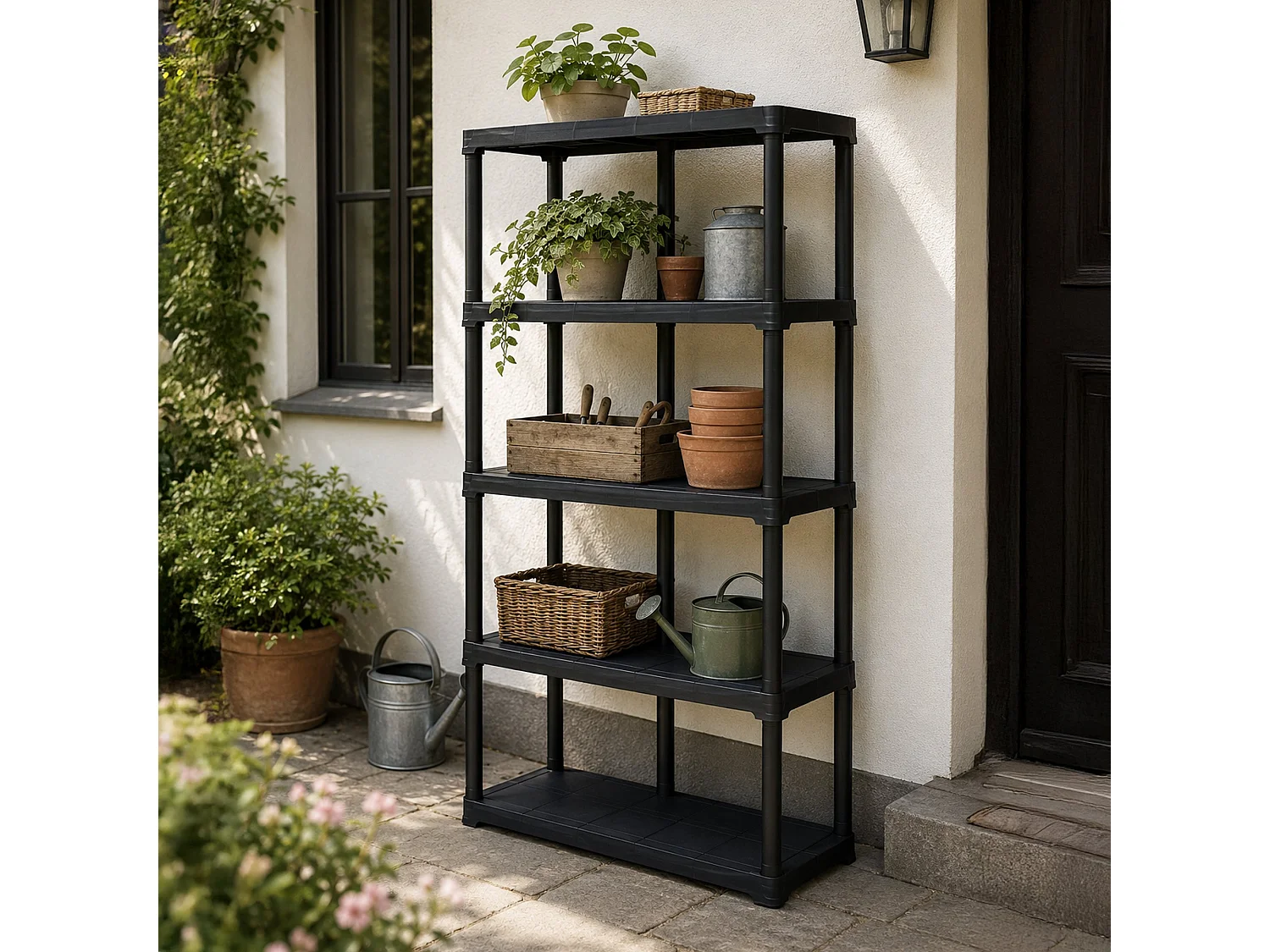 Armoire d'extérieur Damme, Etagère d'extérieur, Armoire de balcon polyvalente, Armoire d'extérieur, 100% Made in Italy, Anthracite, 100x40h176 cm