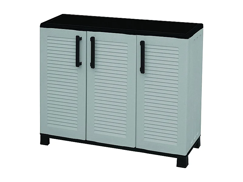 Dbelpann buitengarderobe, Multifunctionele balkongarderobe, 3-deurs buitenkast, 100% Made in Italy, 102x37h90 cM, lichtgrijs en zwart, stripafwerking