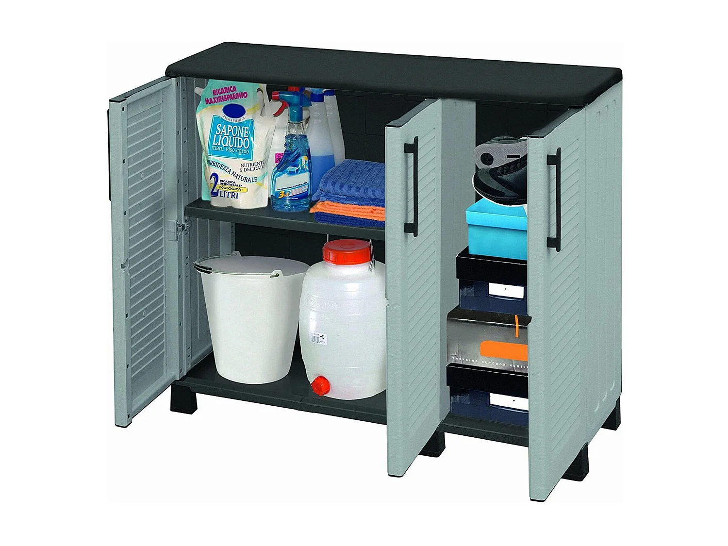 Dmora - Armadio da esterno Alaghesia, Grigio chiaro e Nero, Finitura righe