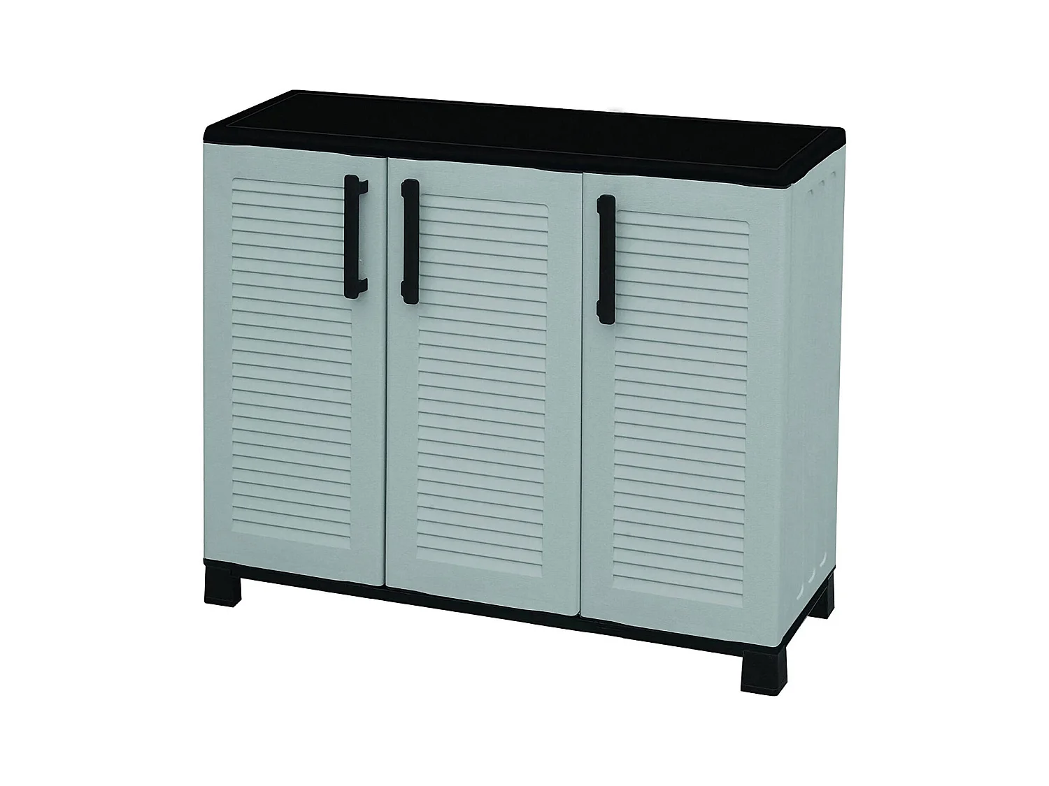 Dbelpann buitengarderobe, Multifunctionele balkongarderobe, 3-deurs buitenkast, 100% Made in Italy, 102x37h90 cM, lichtgrijs en zwart, stripafwerking