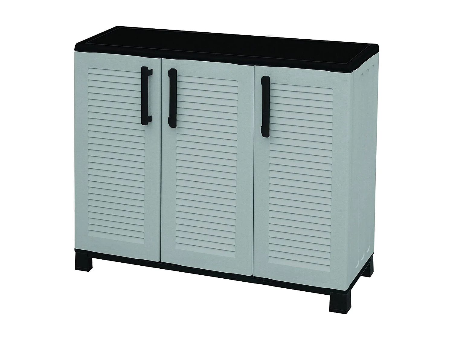 Armoire d'extérieur Pelt, Armoire de balcon polyvalente, Armoire d'extérieur 3 portes, 100% Made in Italy, 102x37h90 cm, Gris clair et noir, Finition rayée