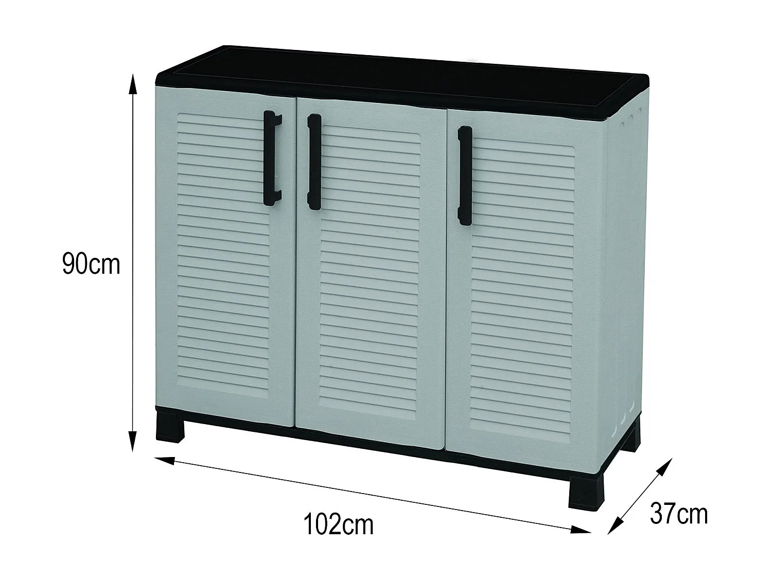 Armoire d'extérieur Pelt, Armoire de balcon polyvalente, Armoire d'extérieur 3 portes, 100% Made in Italy, 102x37h90 cm, Gris clair et noir, Finition rayée