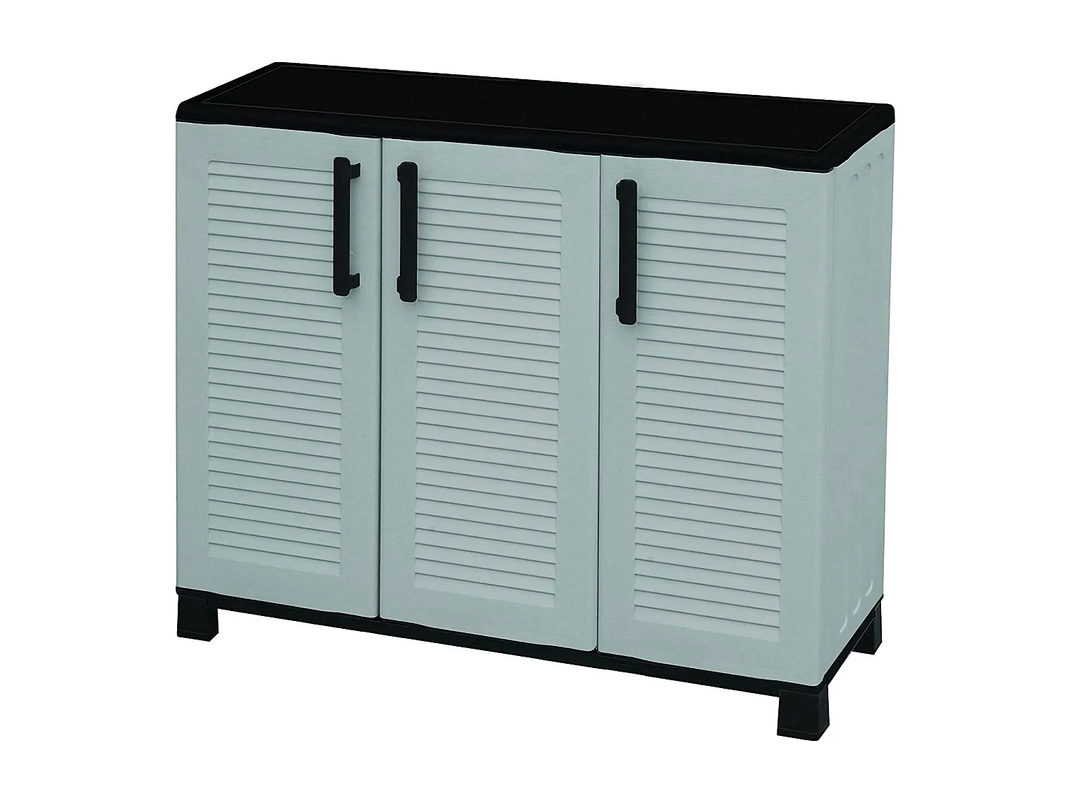 Armoire d'extérieur Pelt, Armoire de balcon polyvalente, Armoire d'extérieur 3 portes, 100% Made in Italy, 102x37h90 cm, Gris clair et noir, Finition rayée