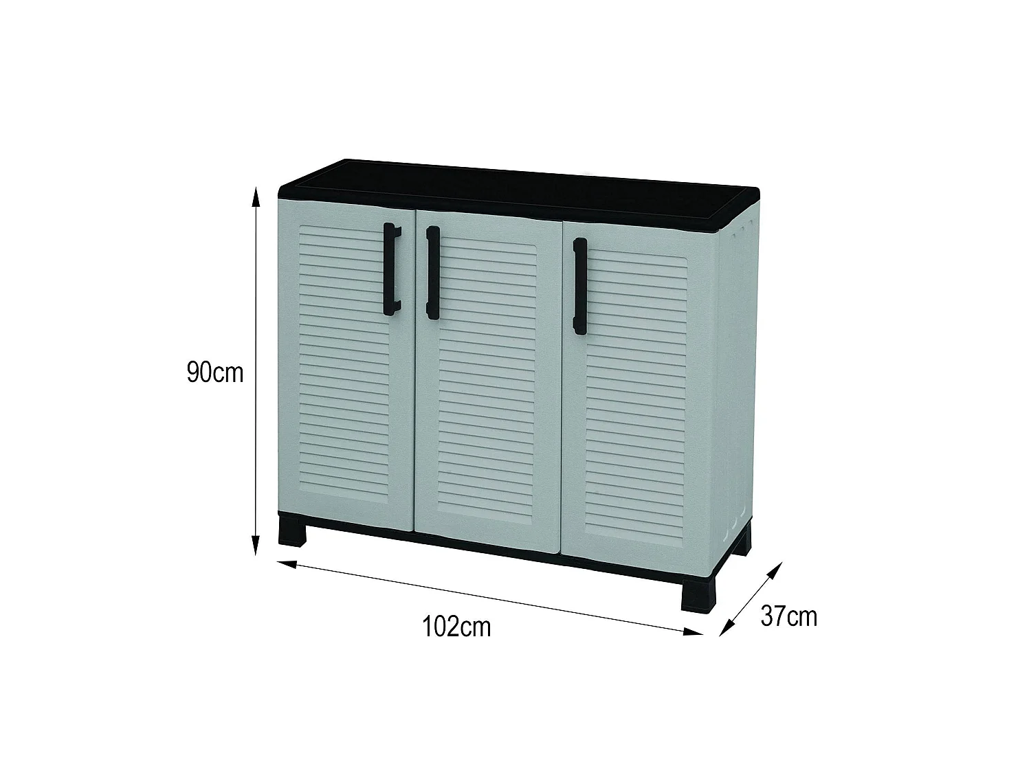 Armoire d'extérieur Pelt, Armoire de balcon polyvalente, Armoire d'extérieur 3 portes, 100% Made in Italy, 102x37h90 cm, Gris clair et noir, Finition rayée