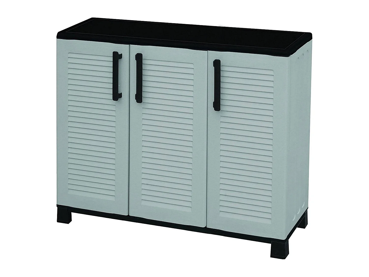 Armoire d'extérieur Pelt, Armoire de balcon polyvalente, Armoire d'extérieur 3 portes, 100% Made in Italy, 102x37h90 cm, Gris clair et noir, Finition rayée