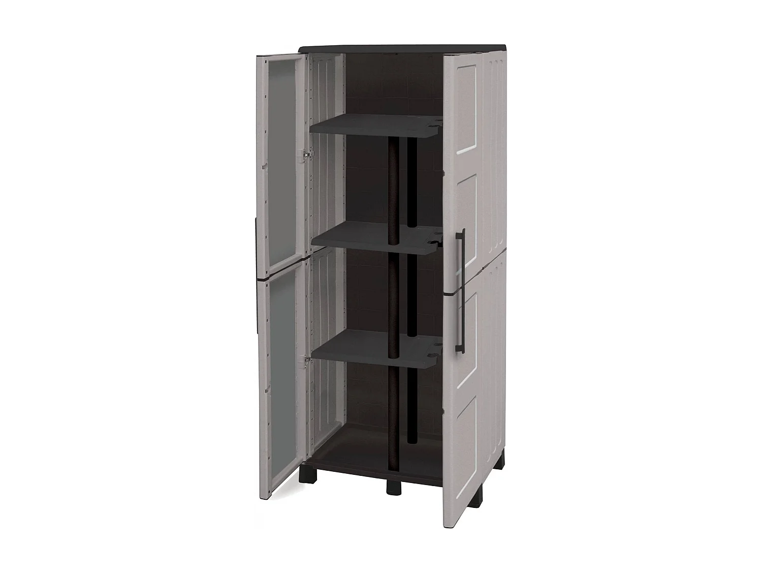 Armoire d'extérieur Veurne, Armoire à balais, Armoire d'extérieur 2 portes, 100% Made in Italy, 68x37h169 cm, Gris clair et noir, Finition damier