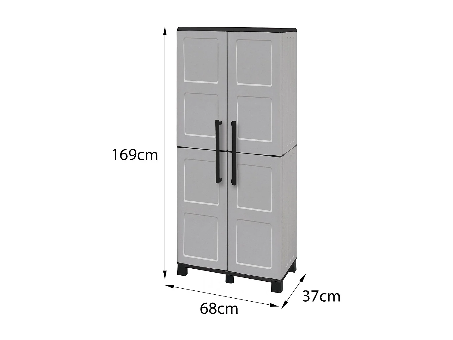 Dbettell-AuÃŸengarderobe, Besenschrank, 2-türiger AuÃŸenschrank, 100 % Made in Italy, 68 x 37 x 169 cm, Hellgrau und Schwarz, kariertes Finish