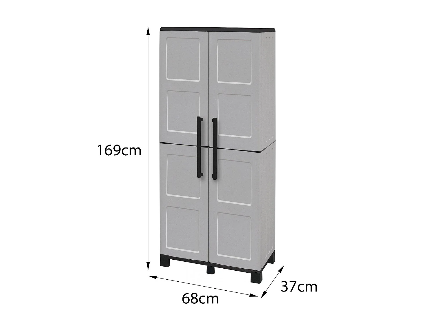 Armoire d'extérieur Veurne, Armoire à balais, Armoire d'extérieur 2 portes, 100% Made in Italy, 68x37h169 cm, Gris clair et noir, Finition damier