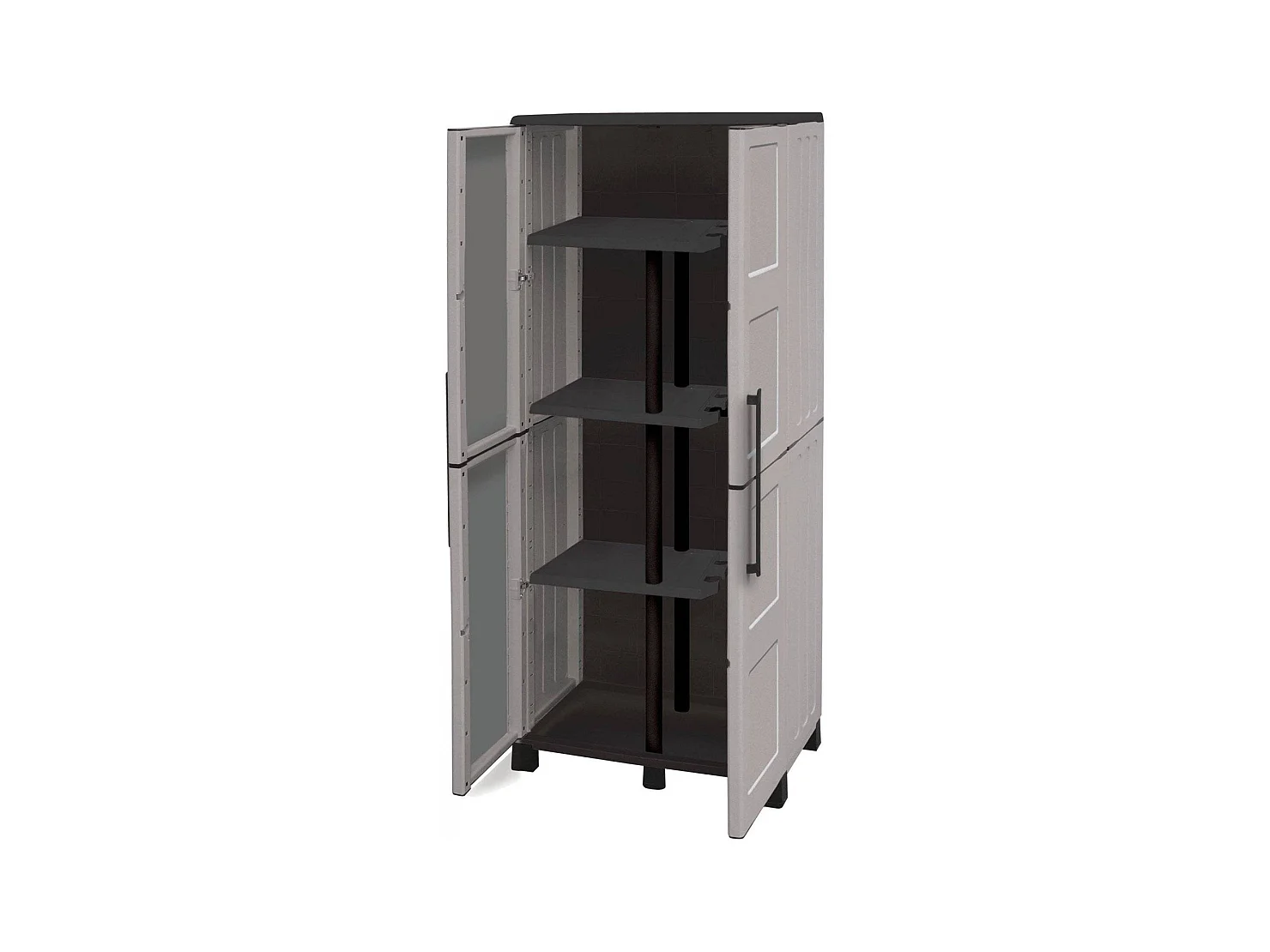Armoire d'extérieur Veurne, Armoire à balais, Armoire d'extérieur 2 portes, 100% Made in Italy, 68x37h169 cm, Gris clair et noir, Finition damier