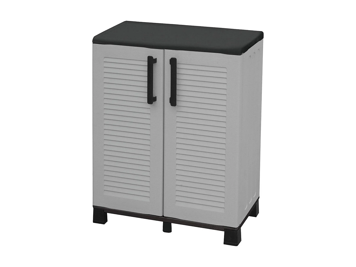 Armário de exterior Dbirindell, Armário de varanda multiusO, Armário exterior 2 portas, 100% Made in Italy, 68x37h90 cm, Cinza claro e preto, Acabamento em listras