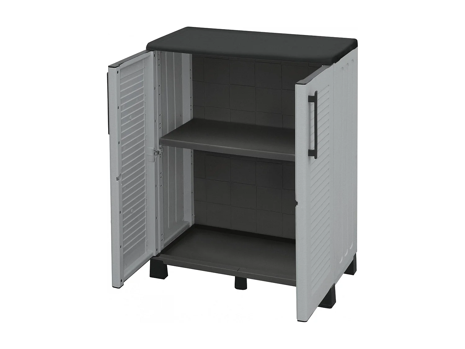 Armário de exterior Dbirindell, Armário de varanda multiusO, Armário exterior 2 portas, 100% Made in Italy, 68x37h90 cm, Cinza claro e preto, Acabamento em listras