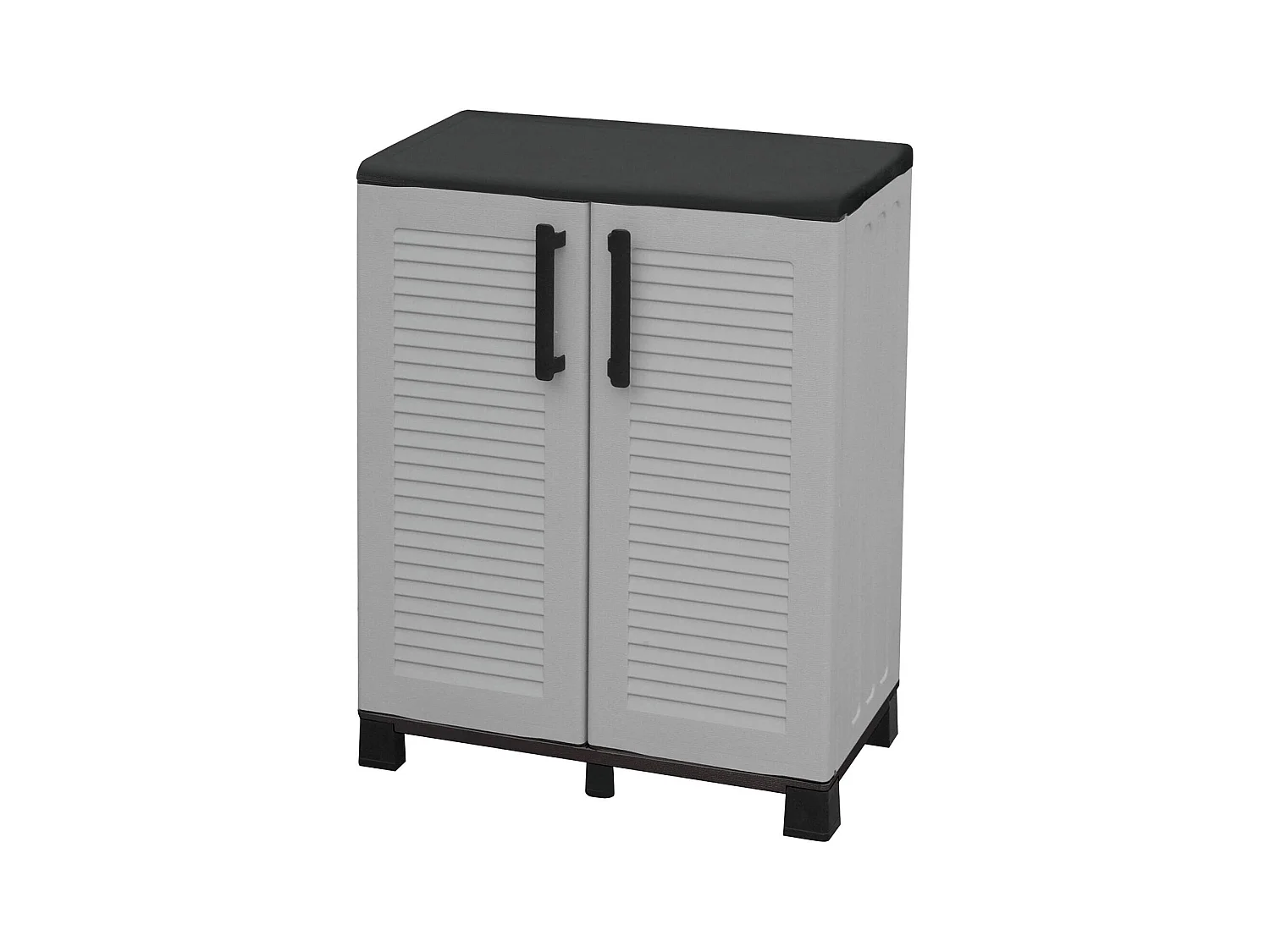 Armário de exterior Dbirindell, Armário de varanda multiusO, Armário exterior 2 portas, 100% Made in Italy, 68x37h90 cm, Cinza claro e preto, Acabamento em listras