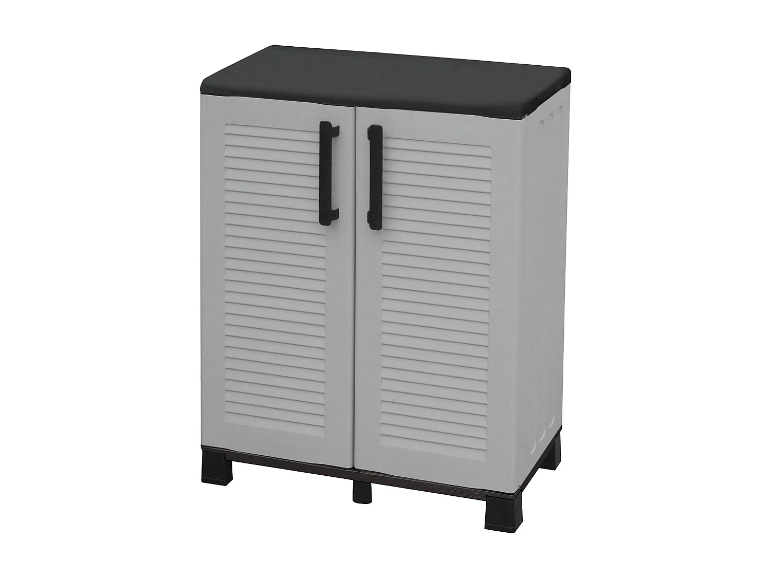 Armoire d'extérieur Wavre, Armoire de balcon polyvalente, Armoire d'extérieur 2 portes, 100% Made in Italy, 68x37h90 cm, Gris clair et noir, Finition rayée