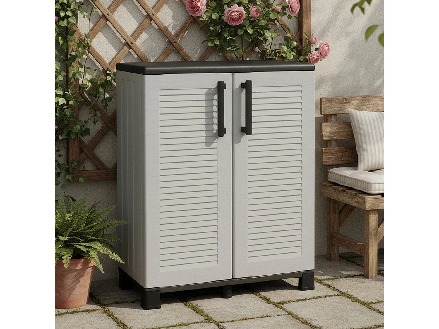 Armadio da Esterno Anthony, un Ripiano Made in Italy, 37x68x90h cm Grigio Chiaro, Mobile da Giardino