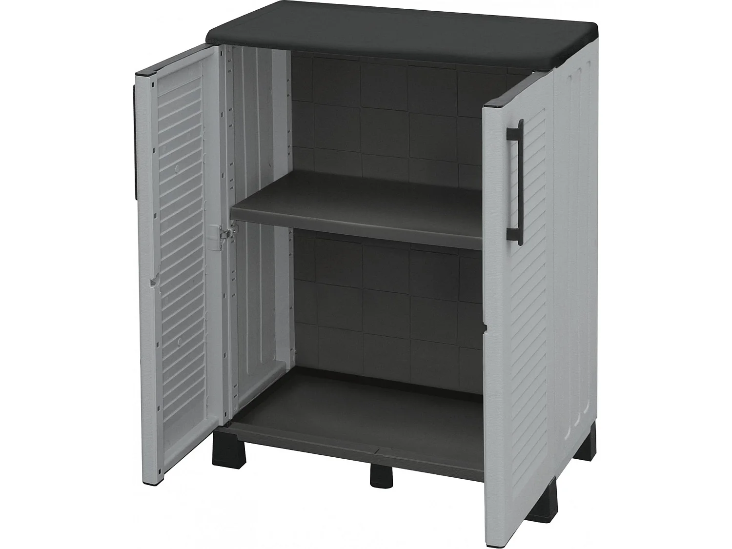 Armoire d'extérieur Wavre, Armoire de balcon polyvalente, Armoire d'extérieur 2 portes, 100% Made in Italy, 68x37h90 cm, Gris clair et noir, Finition rayée
