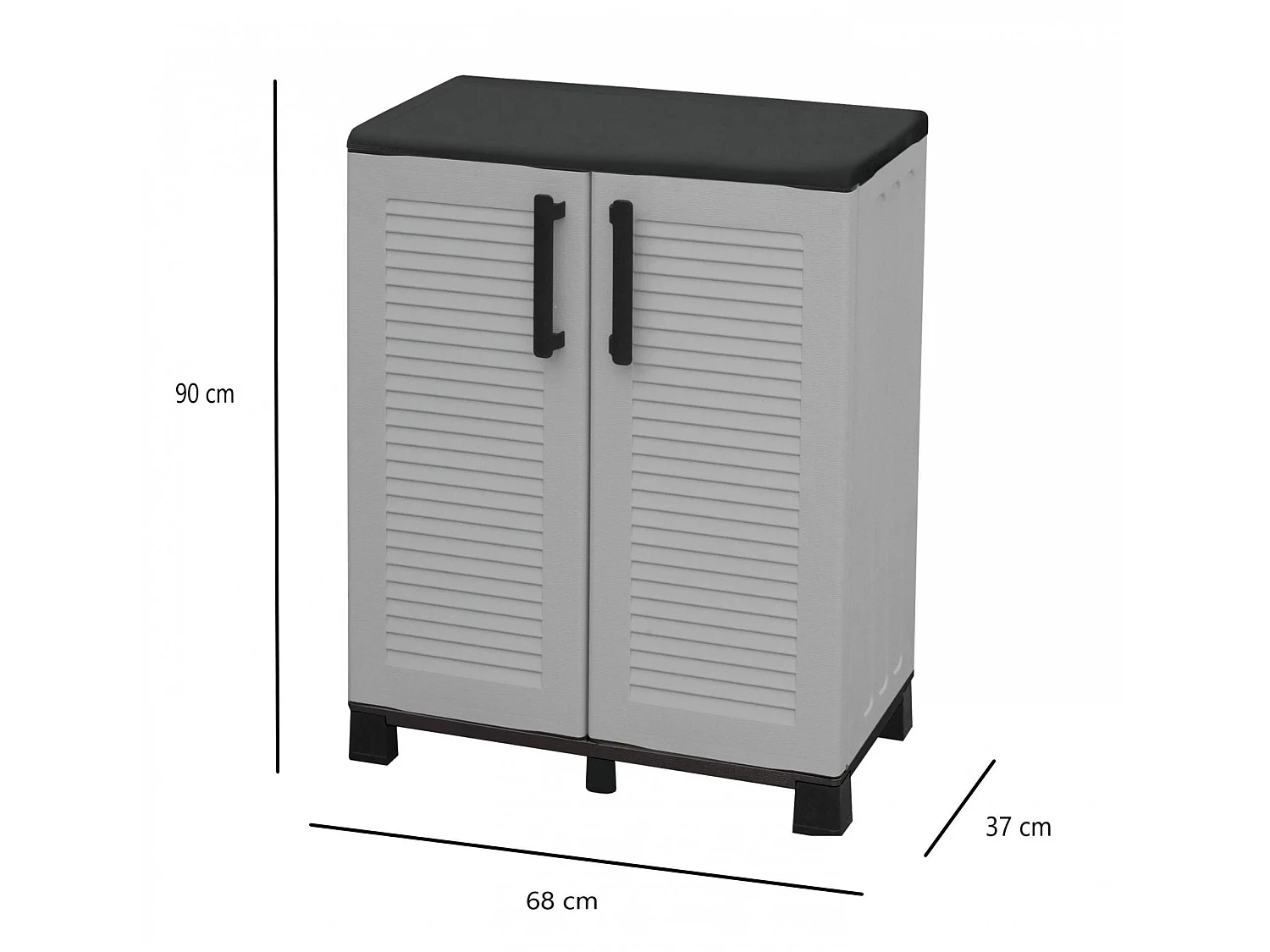 Armoire d'extérieur Wavre, Armoire de balcon polyvalente, Armoire d'extérieur 2 portes, 100% Made in Italy, 68x37h90 cm, Gris clair et noir, Finition rayée