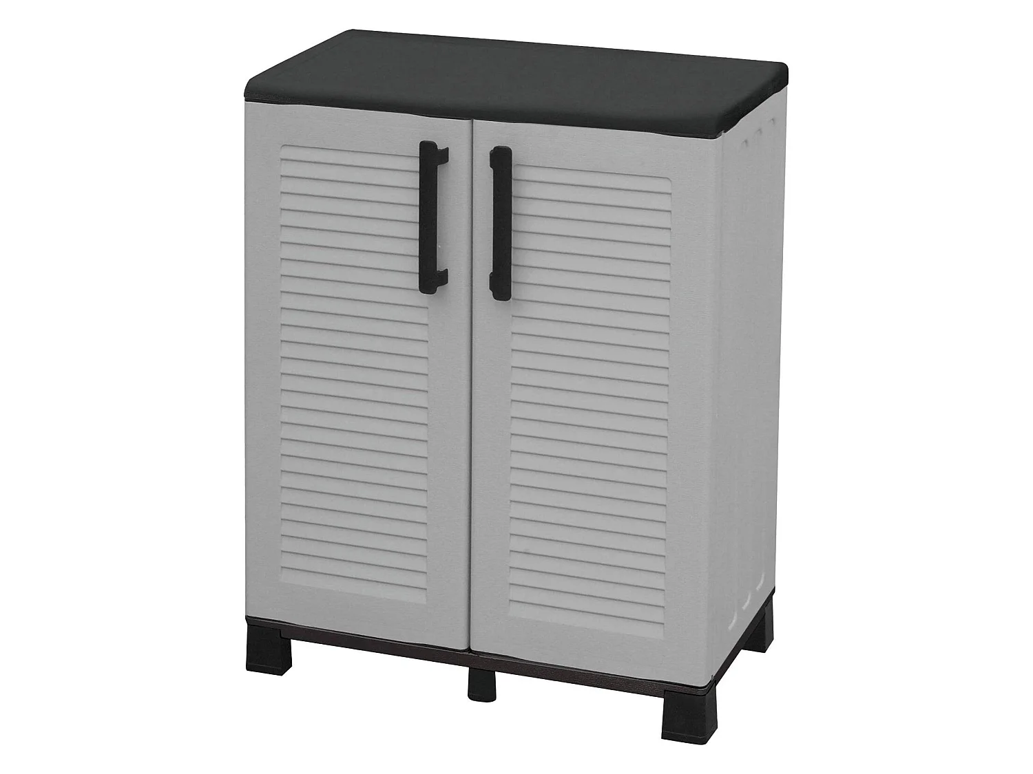 Armoire d'extérieur Wavre, Armoire de balcon polyvalente, Armoire d'extérieur 2 portes, 100% Made in Italy, 68x37h90 cm, Gris clair et noir, Finition rayée