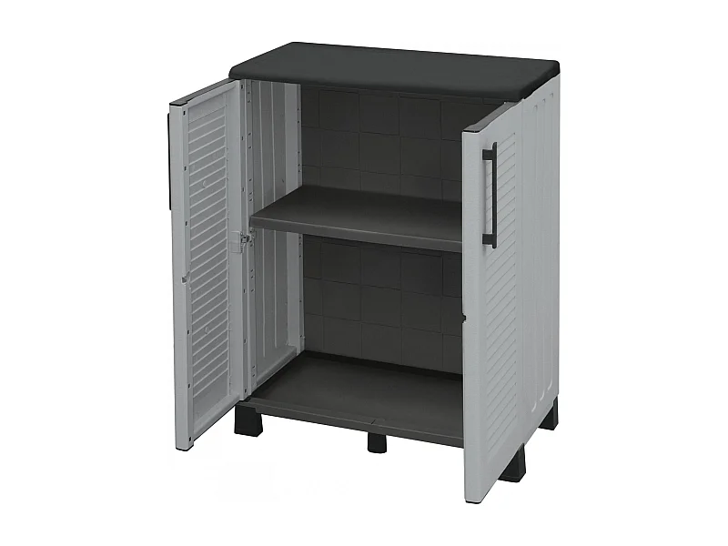 Armoire d'extérieur Wavre, Armoire de balcon polyvalente, Armoire d'extérieur 2 portes, 100% Made in Italy, 68x37h90 cm, Gris clair et noir, Finition rayée