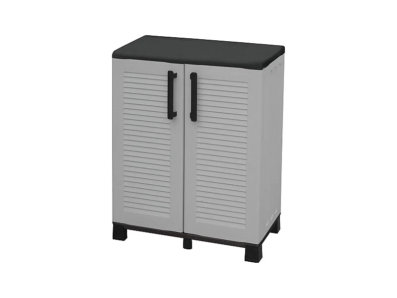 Armoire d'extérieur Wavre, Armoire de balcon polyvalente, Armoire d'extérieur 2 portes, 100% Made in Italy, 68x37h90 cm, Gris clair et noir, Finition rayée