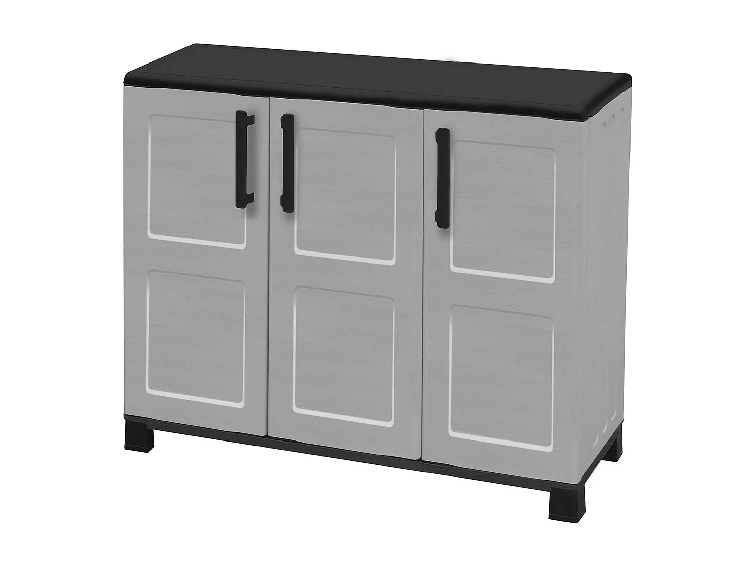 Armário de exterior Dbelpann, Armário de varanda multiuso, Móvel exterior de 3 portas, 100% Made in Italy, 102x37h90 cm, Cinza claro e preto, Acabamento de quadros