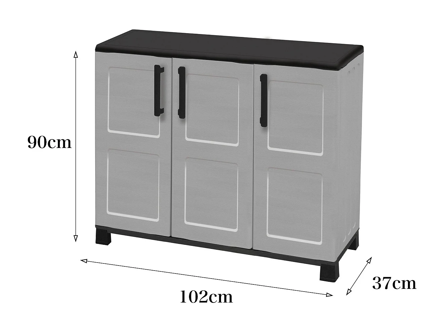 Armário de exterior Dbelpann, Armário de varanda multiuso, Móvel exterior de 3 portas, 100% Made in Italy, 102x37h90 cm, Cinza claro e preto, Acabamento de quadros