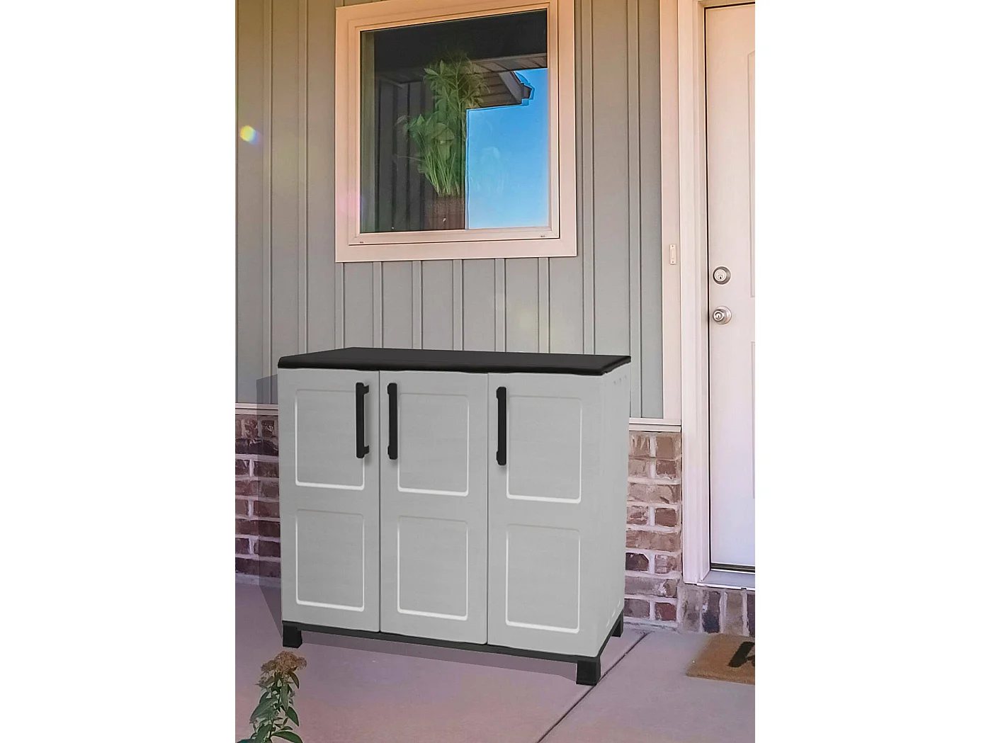 Dbelpann buitengarderobe, multifunctionele balkongarderobe, 3-deurs buitenkast, 100% Made in Italy, 102x37h90 cm, lichtgrijs en zwart, vierkante afwerking