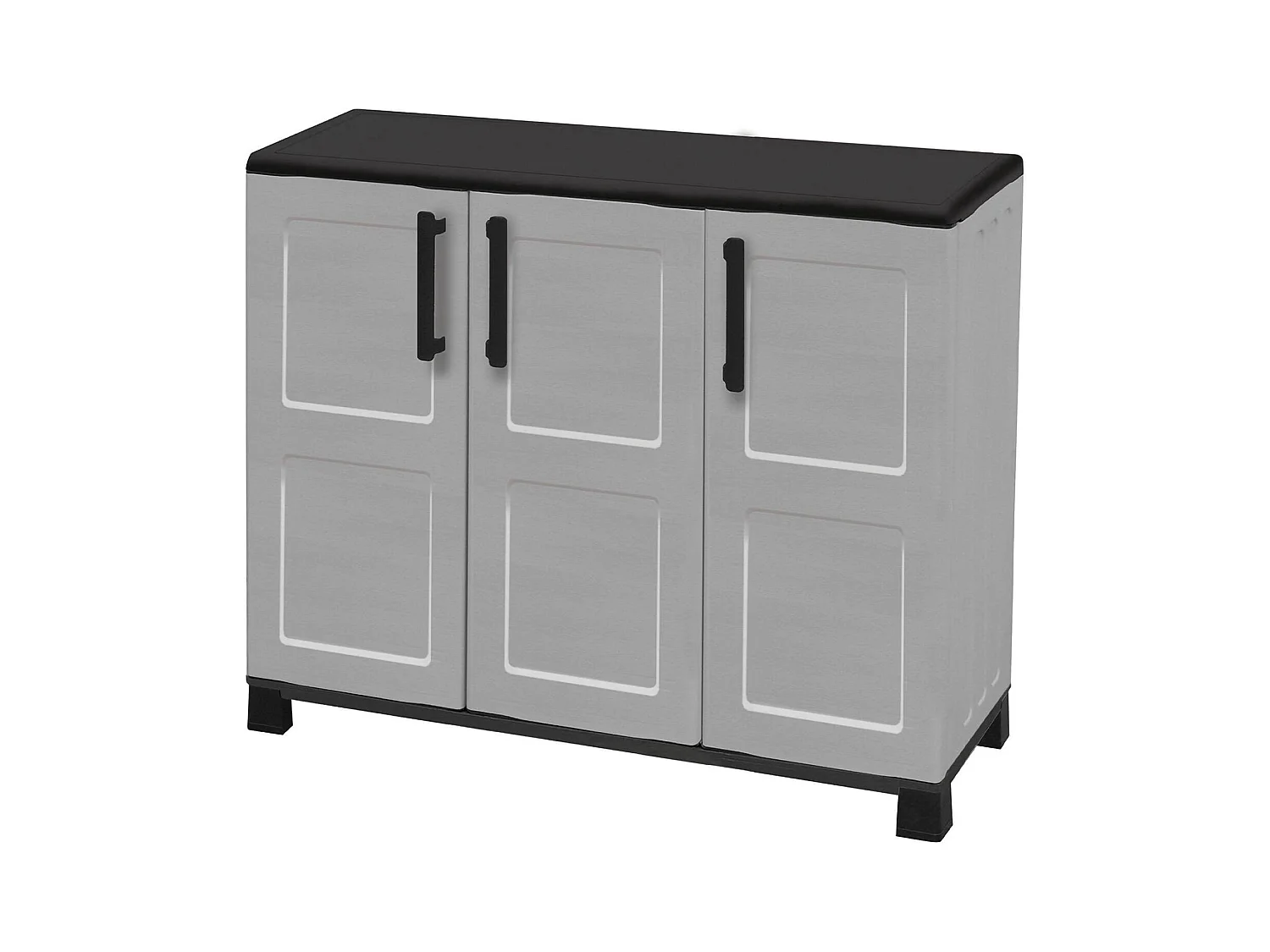 Armário de exterior Dbelpann, Armário de varanda multiuso, Móvel exterior de 3 portas, 100% Made in Italy, 102x37h90 cm, Cinza claro e preto, Acabamento de quadros