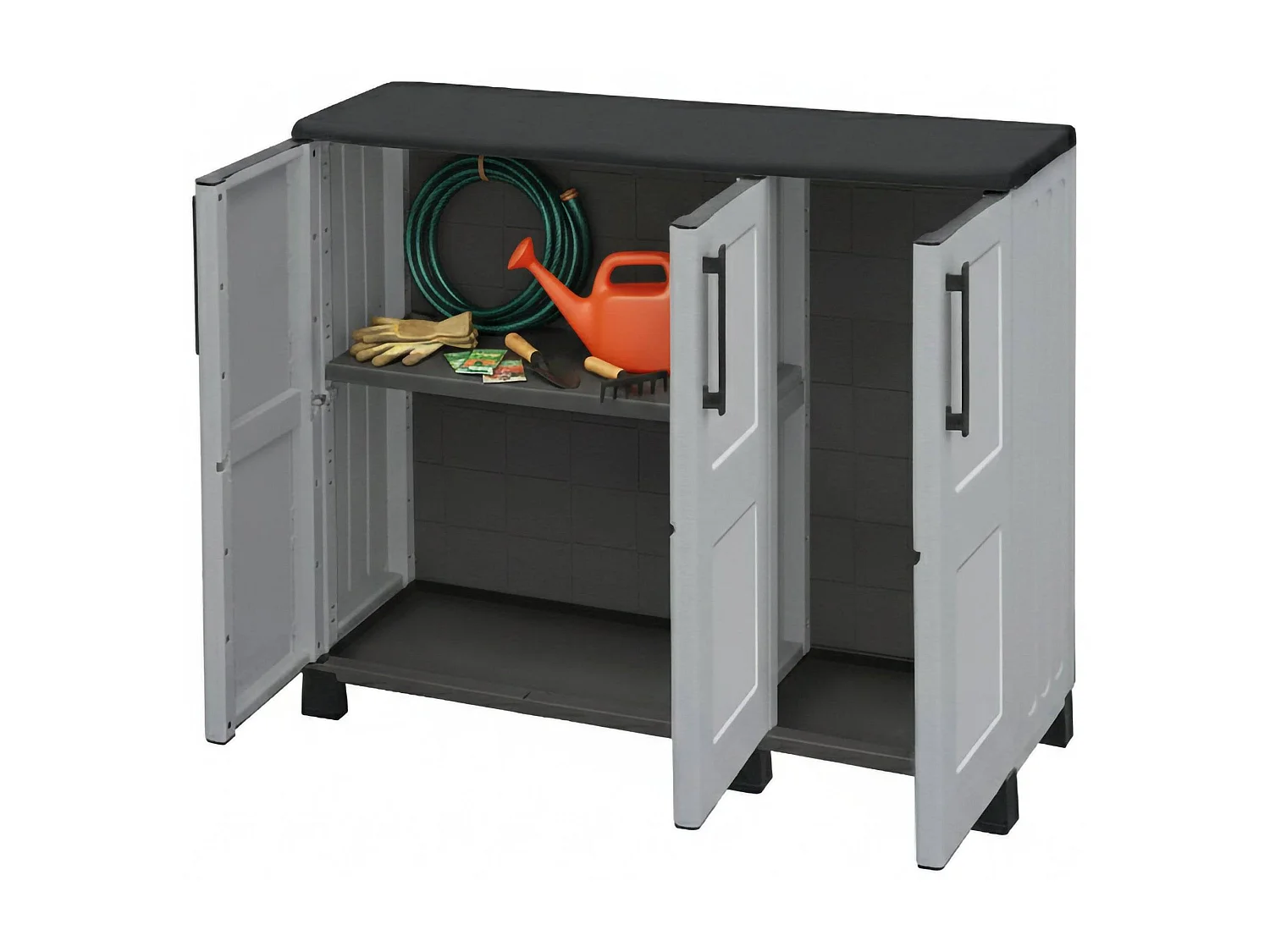 Dbelpann buitengarderobe, multifunctionele balkongarderobe, 3-deurs buitenkast, 100% Made in Italy, 102x37h90 cm, lichtgrijs en zwart, vierkante afwerking