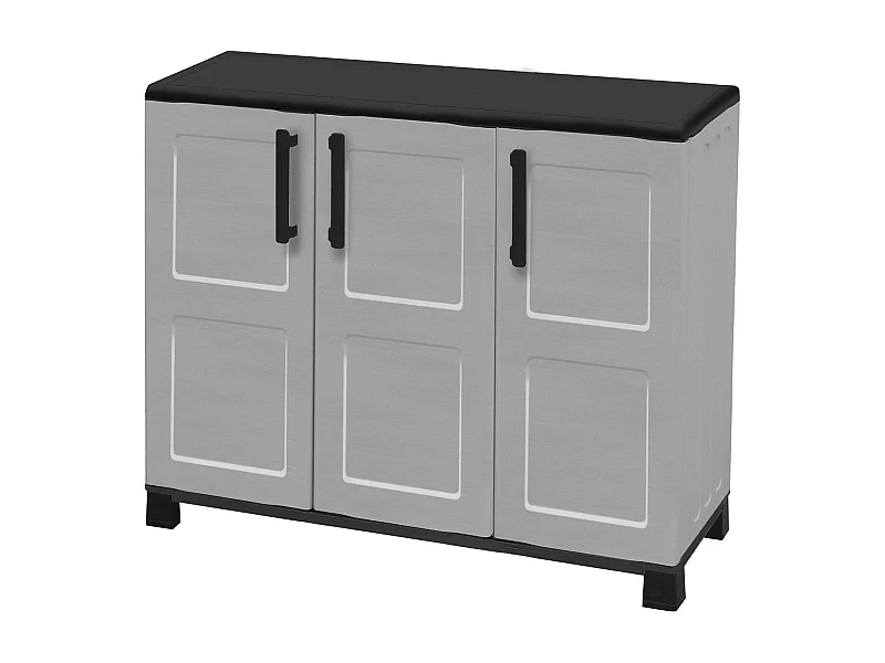 Dbelpann buitengarderobe, multifunctionele balkongarderobe, 3-deurs buitenkast, 100% Made in Italy, 102x37h90 cm, lichtgrijs en zwart, vierkante afwerking