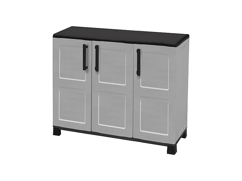 Armoire d'extérieur Pelt, Armoire de balcon polyvalente, Armoire d'extérieur 3 portes, 100% Made in Italy, 102x37h90 cm, Gris clair et noir, Finition à carreaux
