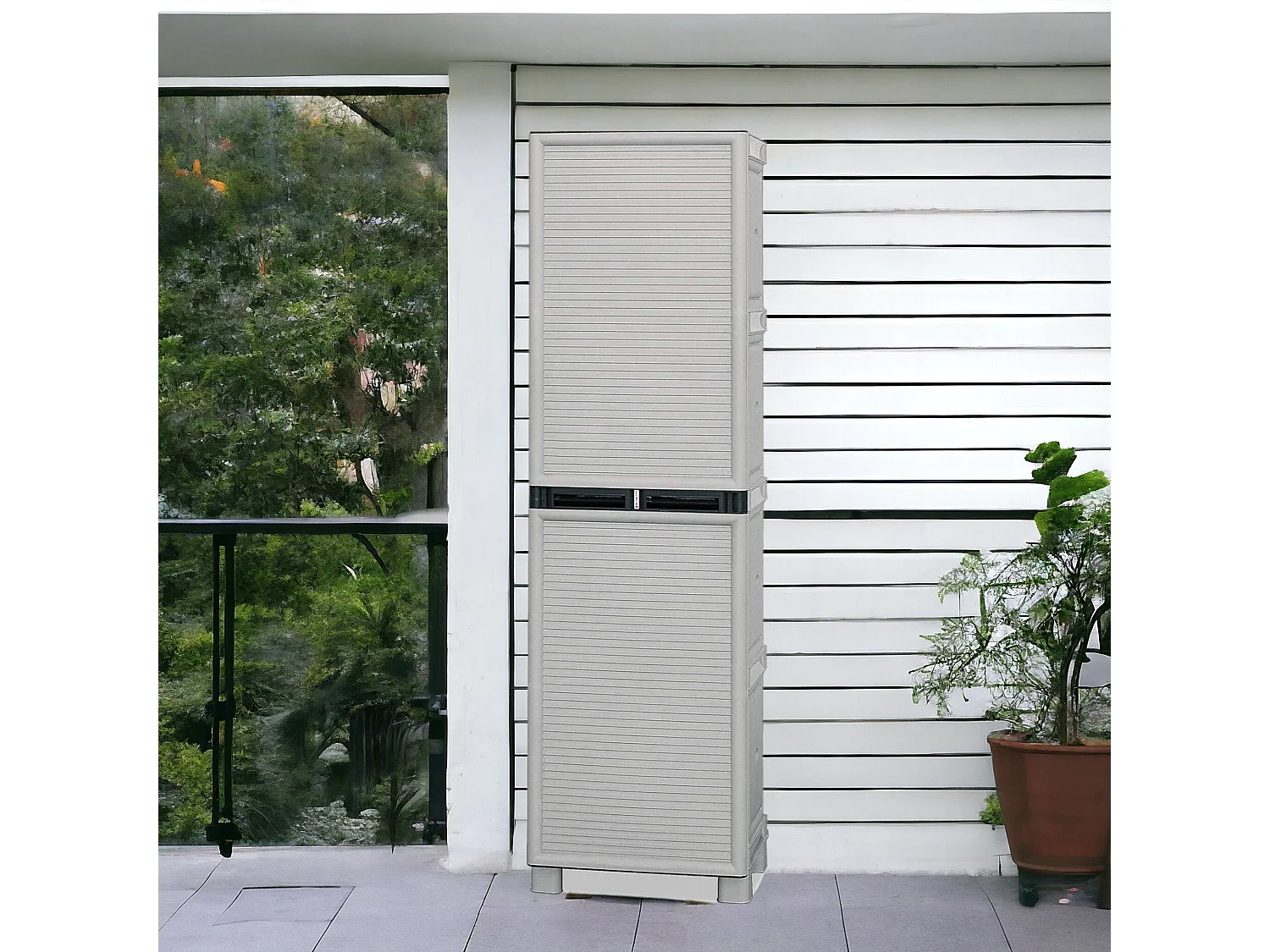 Dberuatt Outdoor-Garderobe, 1-türiger Outdoor-Schrank, Wäscheschrank, 100 % Made in Italy, 50 x 39 x 172 cm, Hellgrau und Schwarz