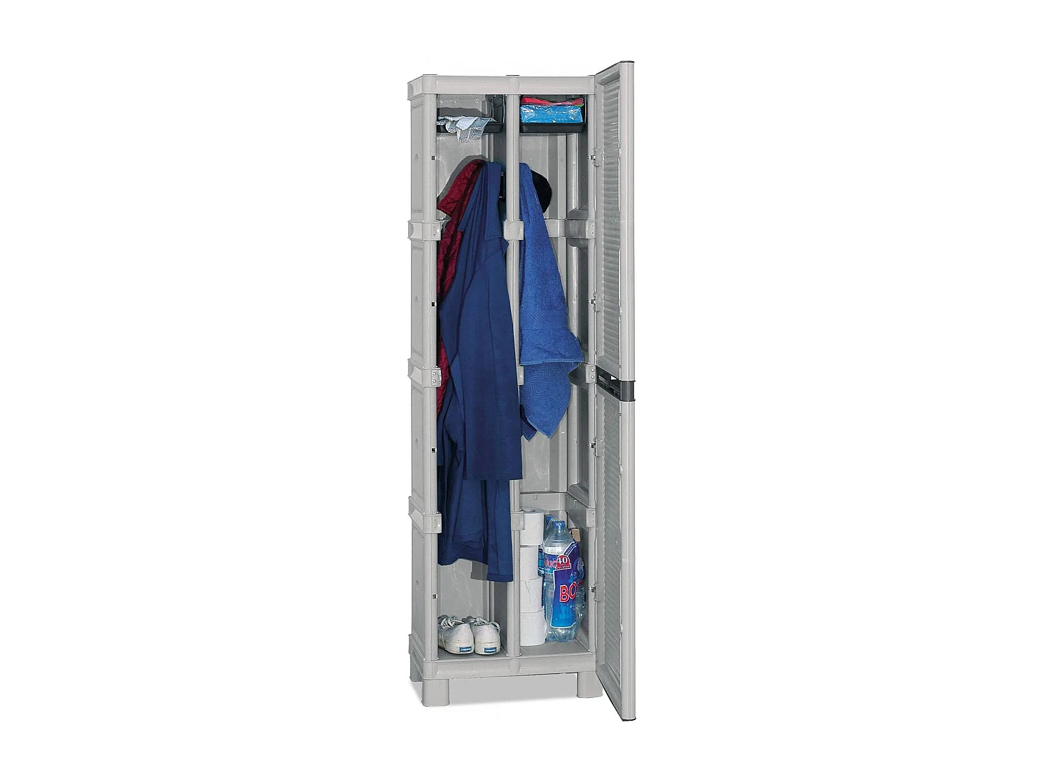 Dberuatt Outdoor-Garderobe, 1-türiger Outdoor-Schrank, Wäscheschrank, 100 % Made in Italy, 50 x 39 x 172 cm, Hellgrau und Schwarz