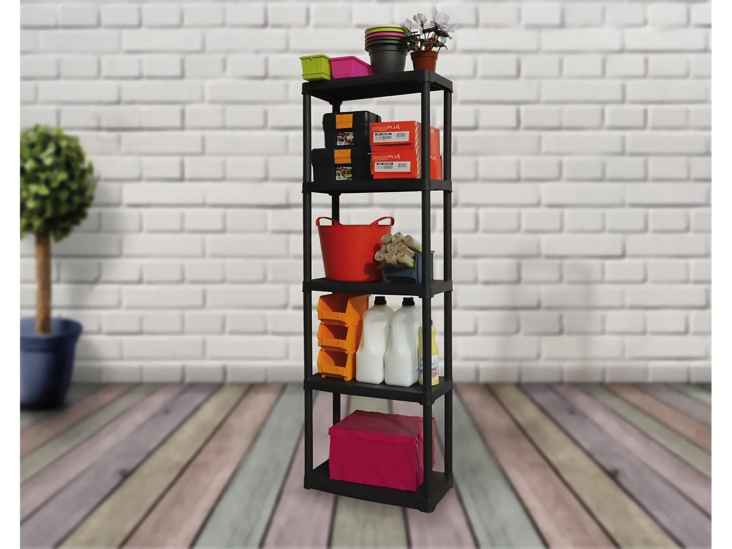 Armoire d'extérieur Damme, Etagère d'extérieur, Armoire de balcon polyvalente, Armoire d'extérieur, 100% Made in Italy, Anthracite, 60x30h176 cm