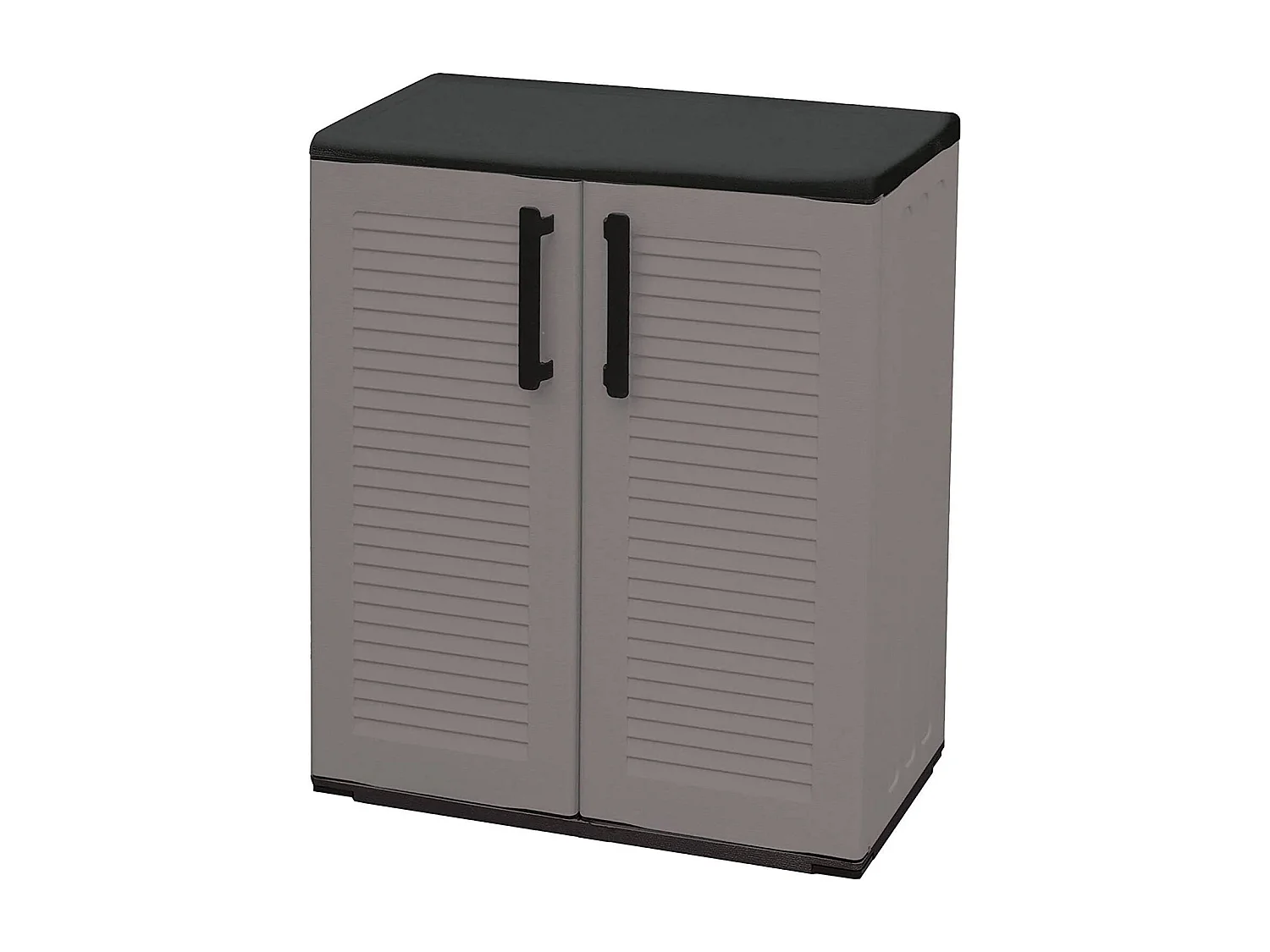 Armoire d'extérieur Bilzen, Mobilier d'extérieur, Armoire de balcon polyvalente, 100% Made in Italy, Gris et Noir, Finition rayée, 68x37h84 cm