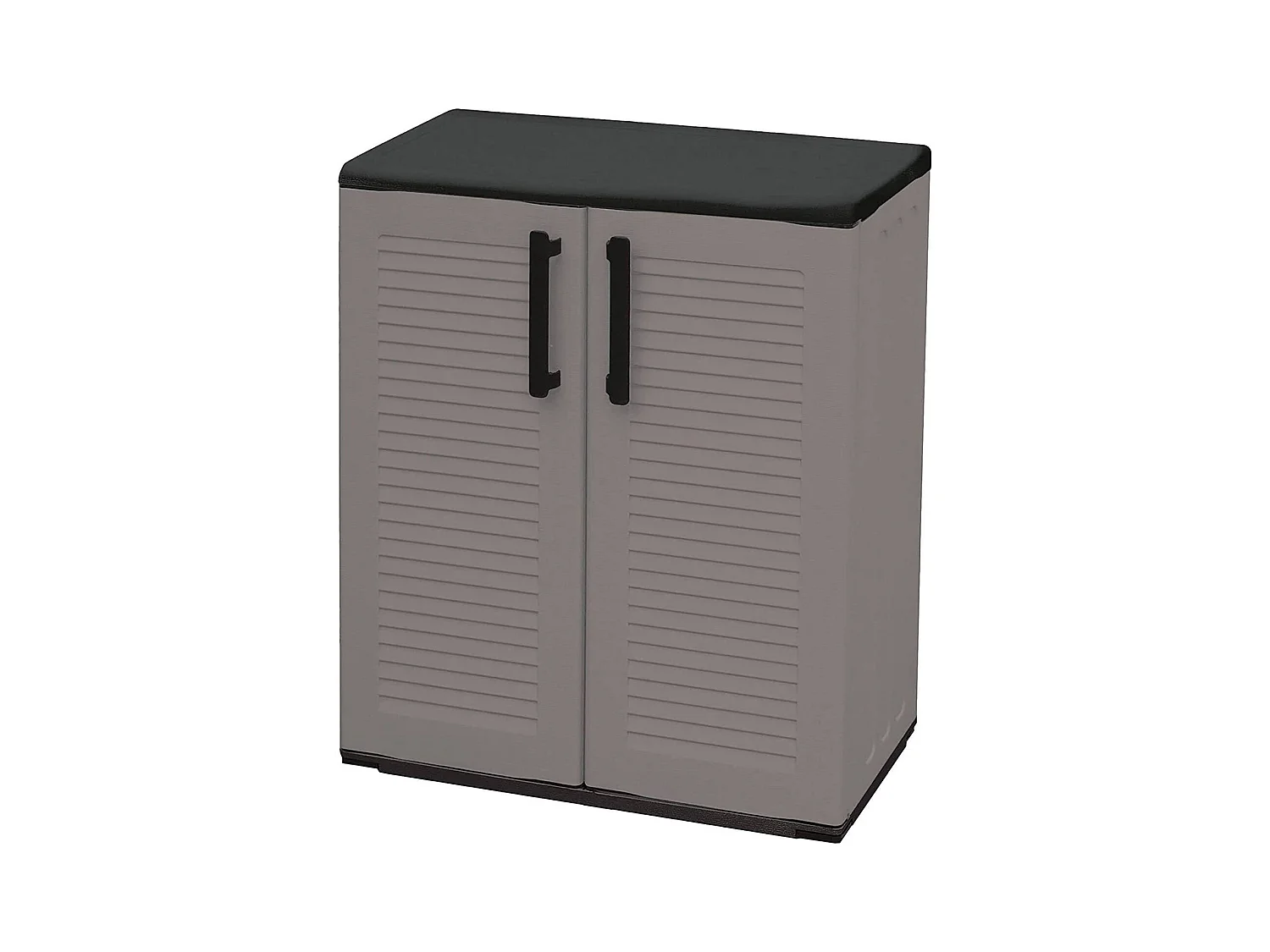 Armoire d'extérieur Bilzen, Mobilier d'extérieur, Armoire de balcon polyvalente, 100% Made in Italy, Gris et Noir, Finition rayée, 68x37h84 cm