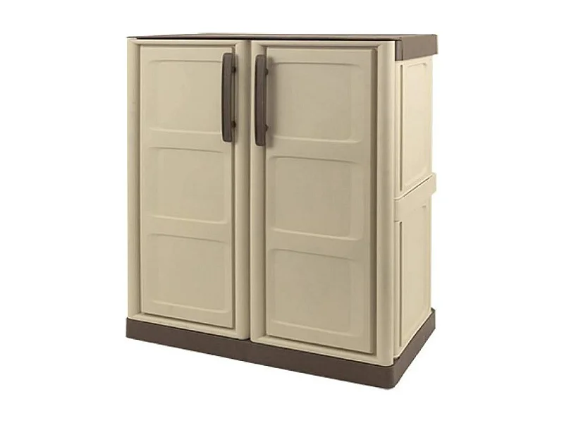 Dambrosi Outdoor-Garderobe, Mehrzweck-Balkongarderobe, Outdoor-Möbel mit 2 Türen, 100 % Made in Italy, Beige und Braun, 70 x 39 x 86 cm, kariertes Finish