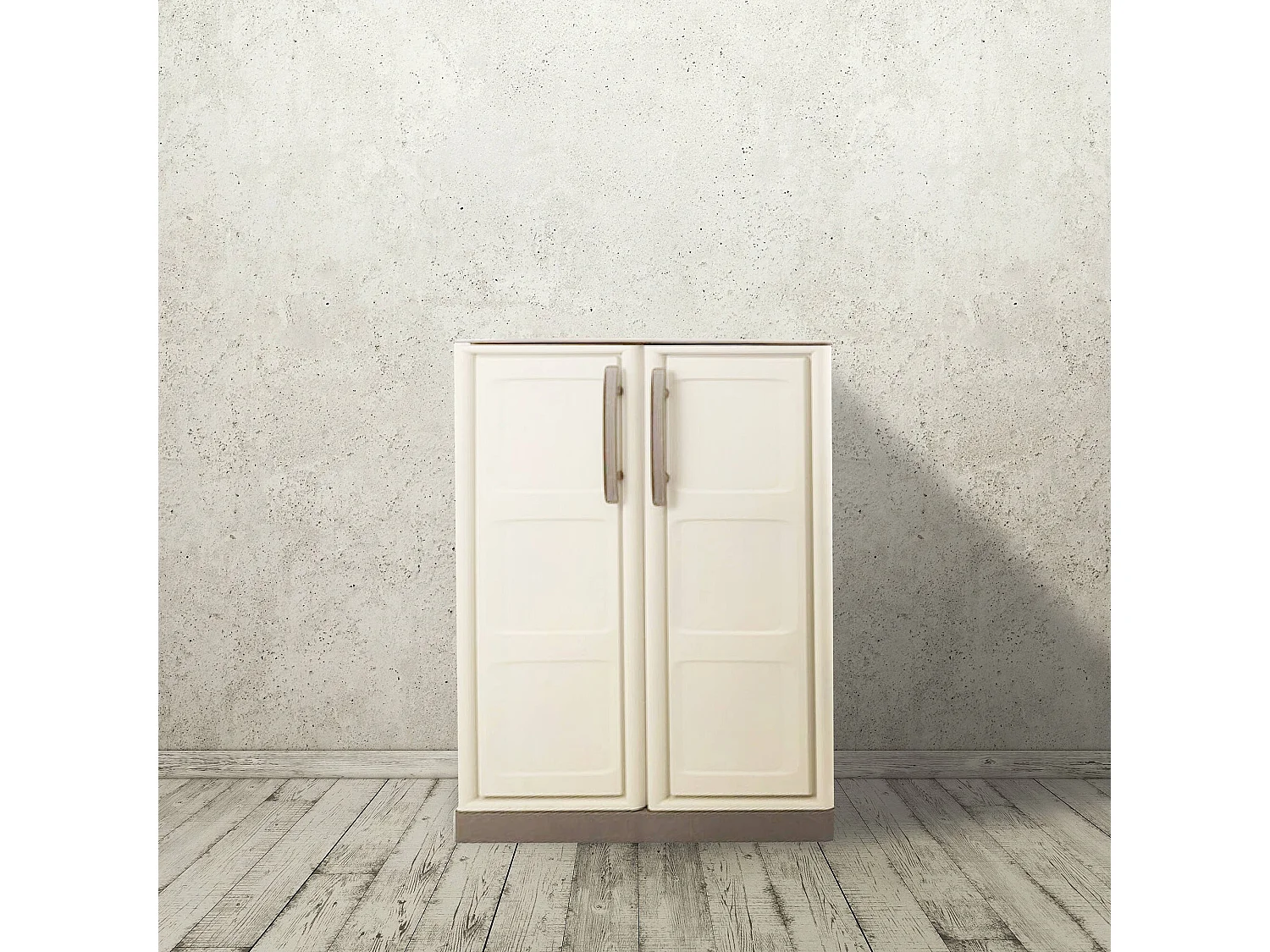 Armario de exterior Dambrosi, Armario de balcón multiusos, Mueble de exterior con 2 puertas, 100% Made in Italy, Beige y Marrón, 70x39h86 cm, Acabado cuadros