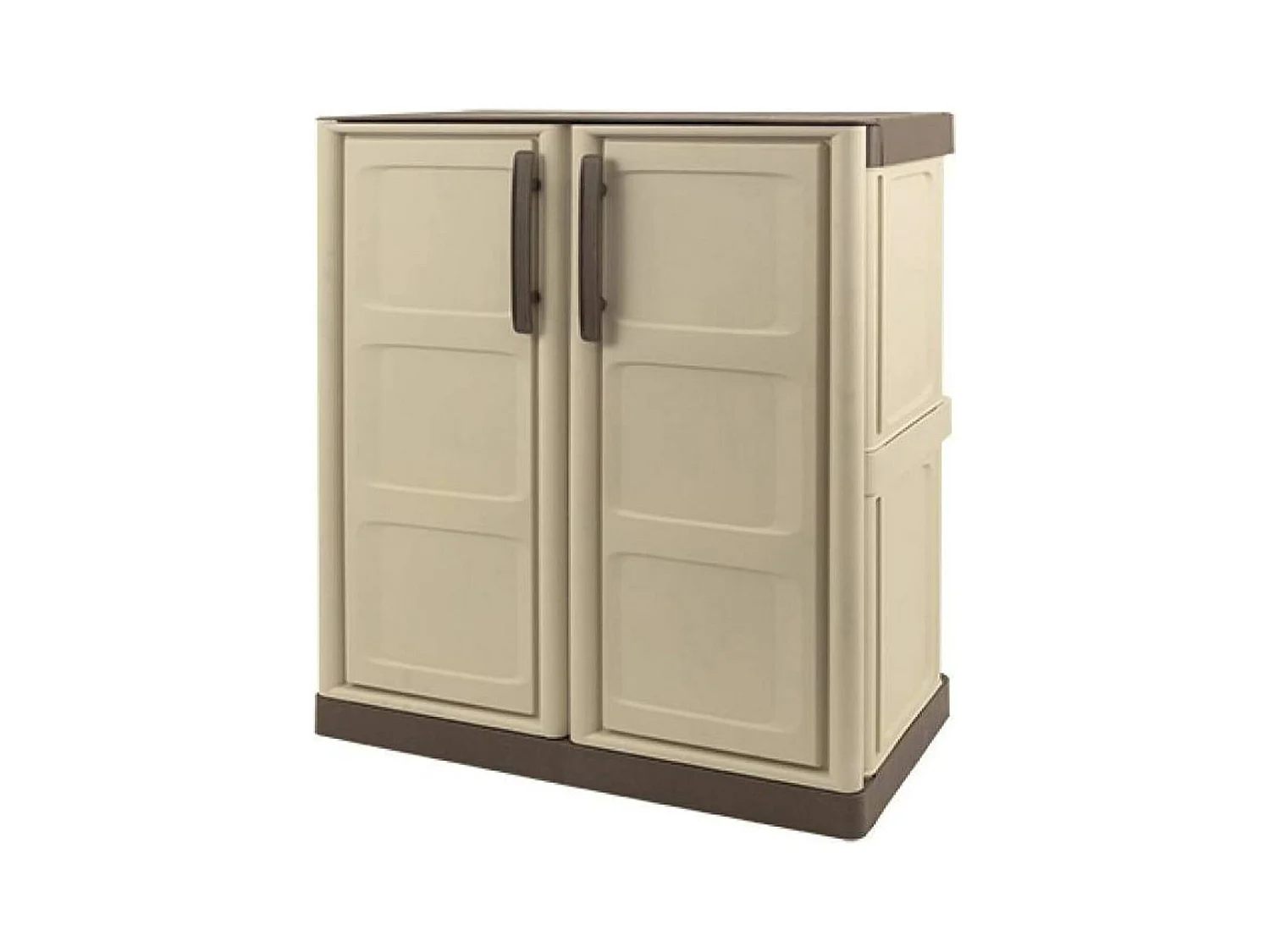 Armário ao ar livre DambRosi, Armário de varanda multiuso, Armário de exterior com 2 portas, 100% Made in Italy, Bege e Castanho, 70x39h86 cm, Acabamento de quadros