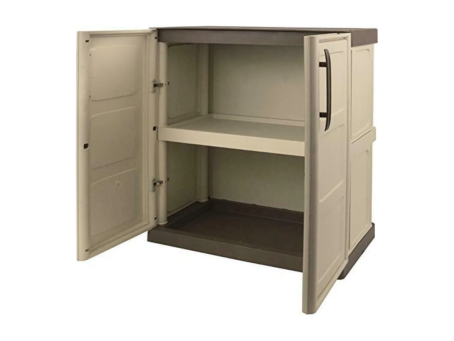 Damb buitengarderobeRosi, Multifunctionele balkonkast, 2-deurs buitenkast, 100% Made in Italy, Beige en Bruin, 70x39h86 cm, Geruite afwerking