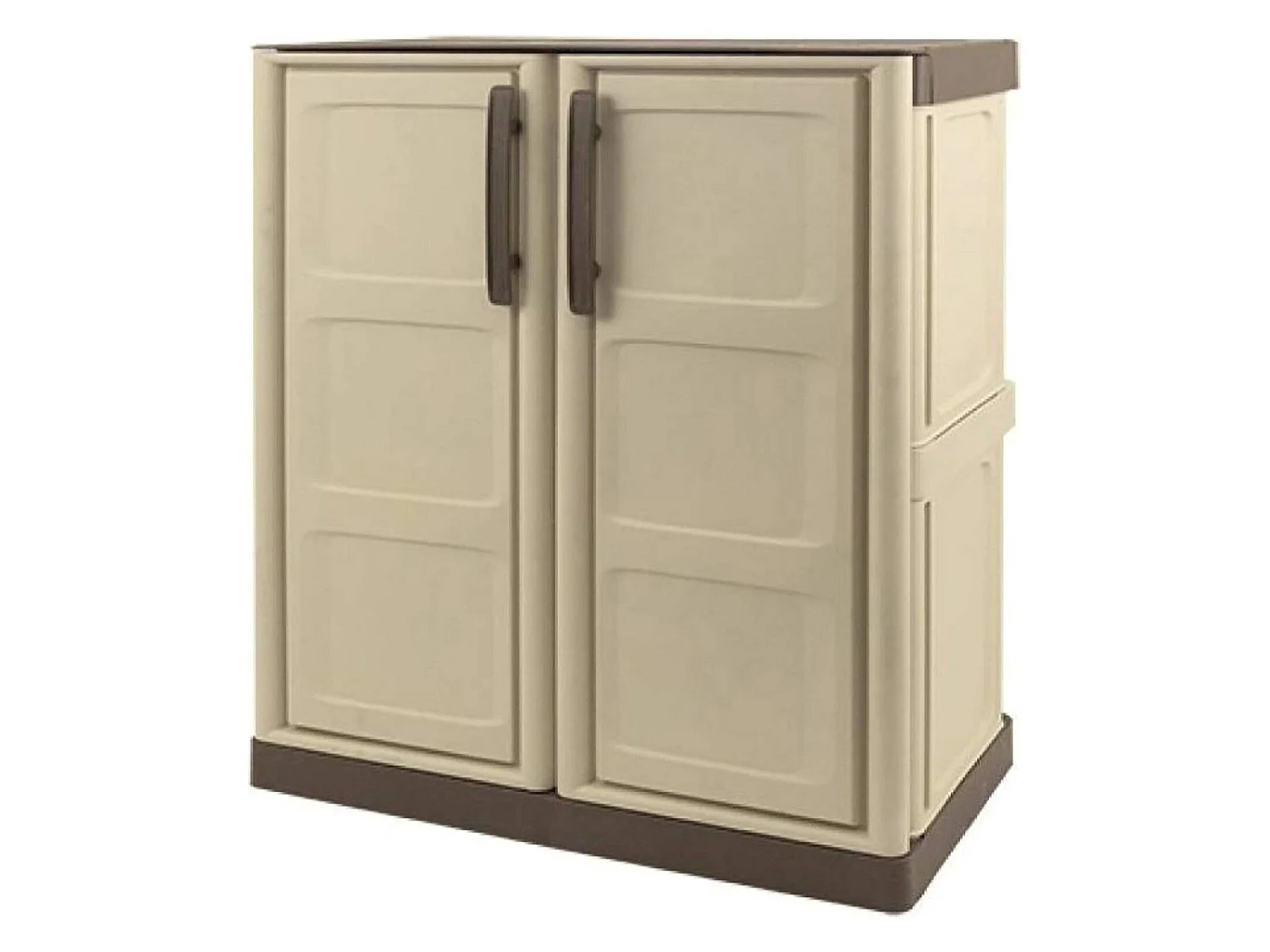 Damb buitengarderobeRosi, Multifunctionele balkonkast, 2-deurs buitenkast, 100% Made in Italy, Beige en Bruin, 70x39h86 cm, Geruite afwerking