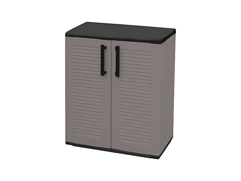 Armoire d'extérieur Mol, Armoire de balcon polyvalente, Armoire d'extérieur avec 2 portes, 100% Made in Italy, 68x37h84 cm, Finition rayée, Gris et Noir