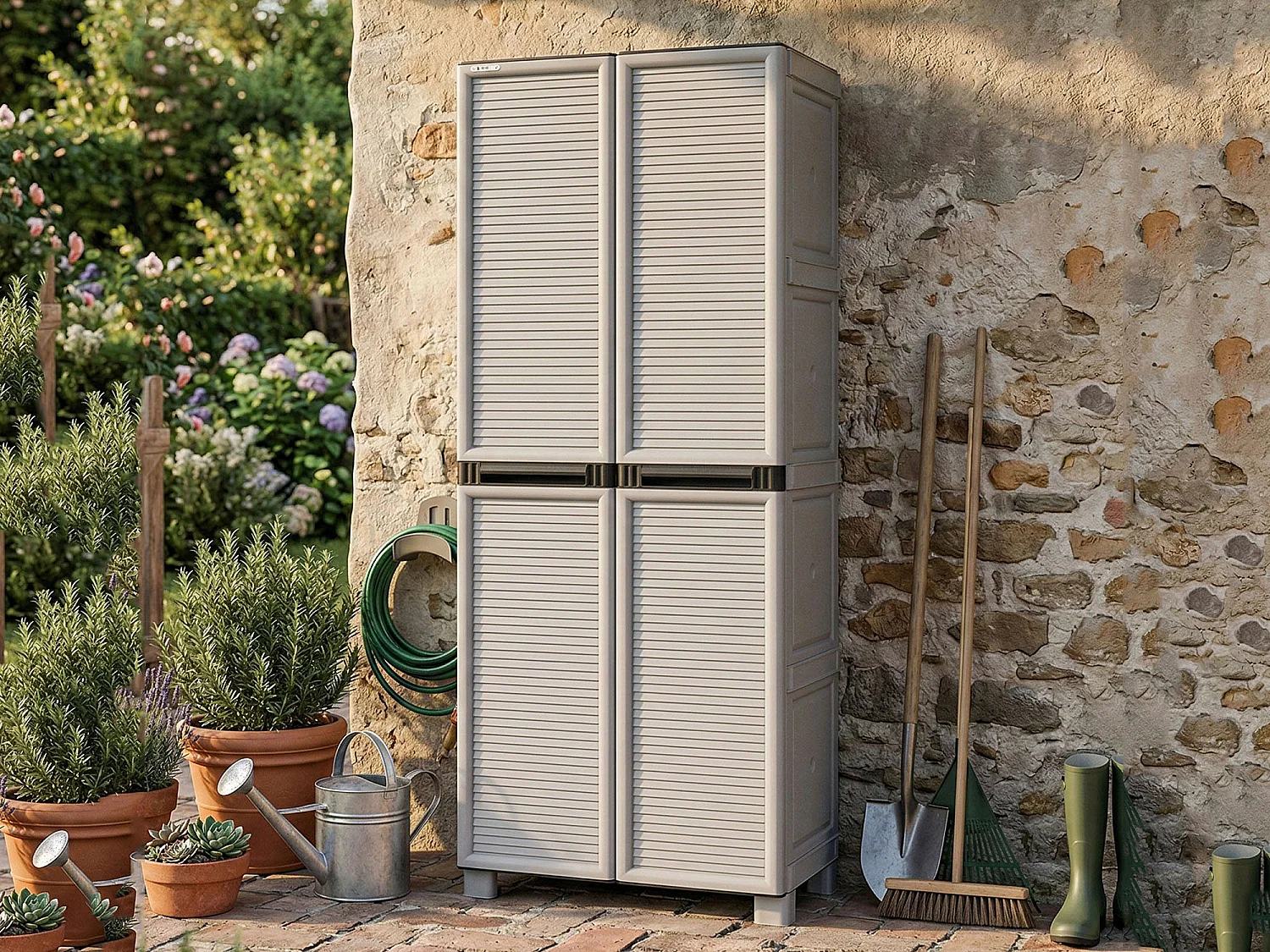 Dbeghett buitenkast, multifunctionele kast, waskast, buitenkast, 100%Gemaakt in Italië, Lichtgrijs, 70x39h172 cm
