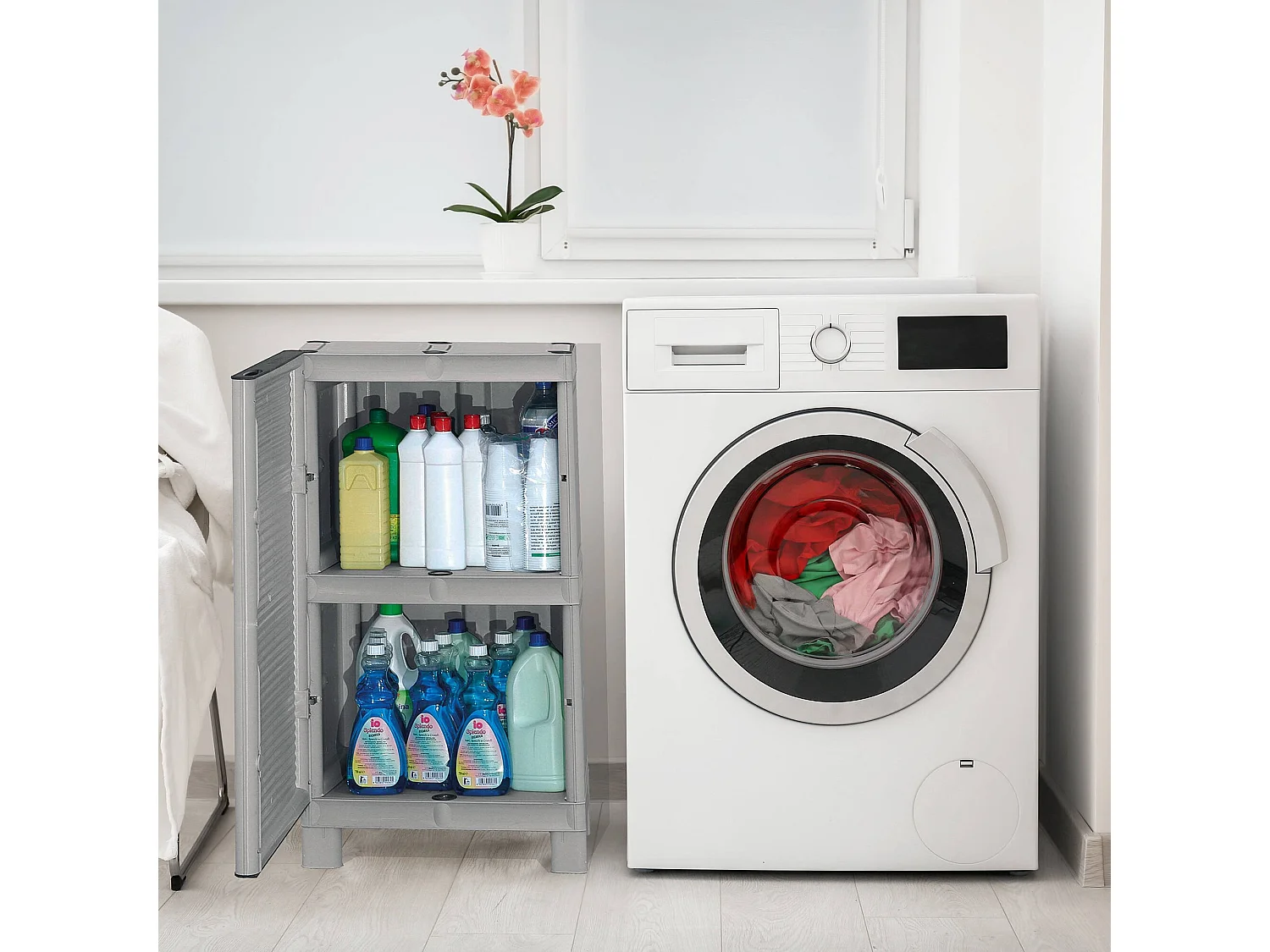 Armoire d'extérieur Waremme, Mobilier d'extérieur, Armoire de balcon polyvalente, Armoire d'extérieur, 100% Made in Italy, Gris clair, 50x39h92 cm