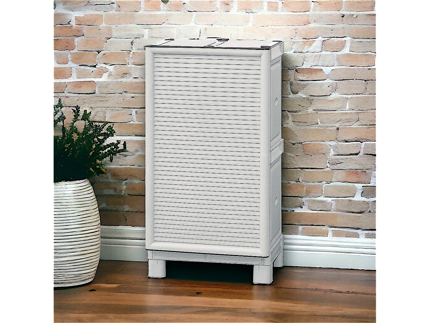 Armoire d'extérieur Waremme, Mobilier d'extérieur, Armoire de balcon polyvalente, Armoire d'extérieur, 100% Made in Italy, Gris clair, 50x39h92 cm