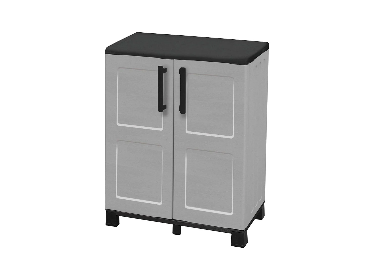 Armoire d'extérieur Wavre, Armoire de balcon polyvalente, Armoire d'extérieur 2 portes, 100% Made in Italy, 68x37h90 cm, Gris clair et noir, Finition à carreaux