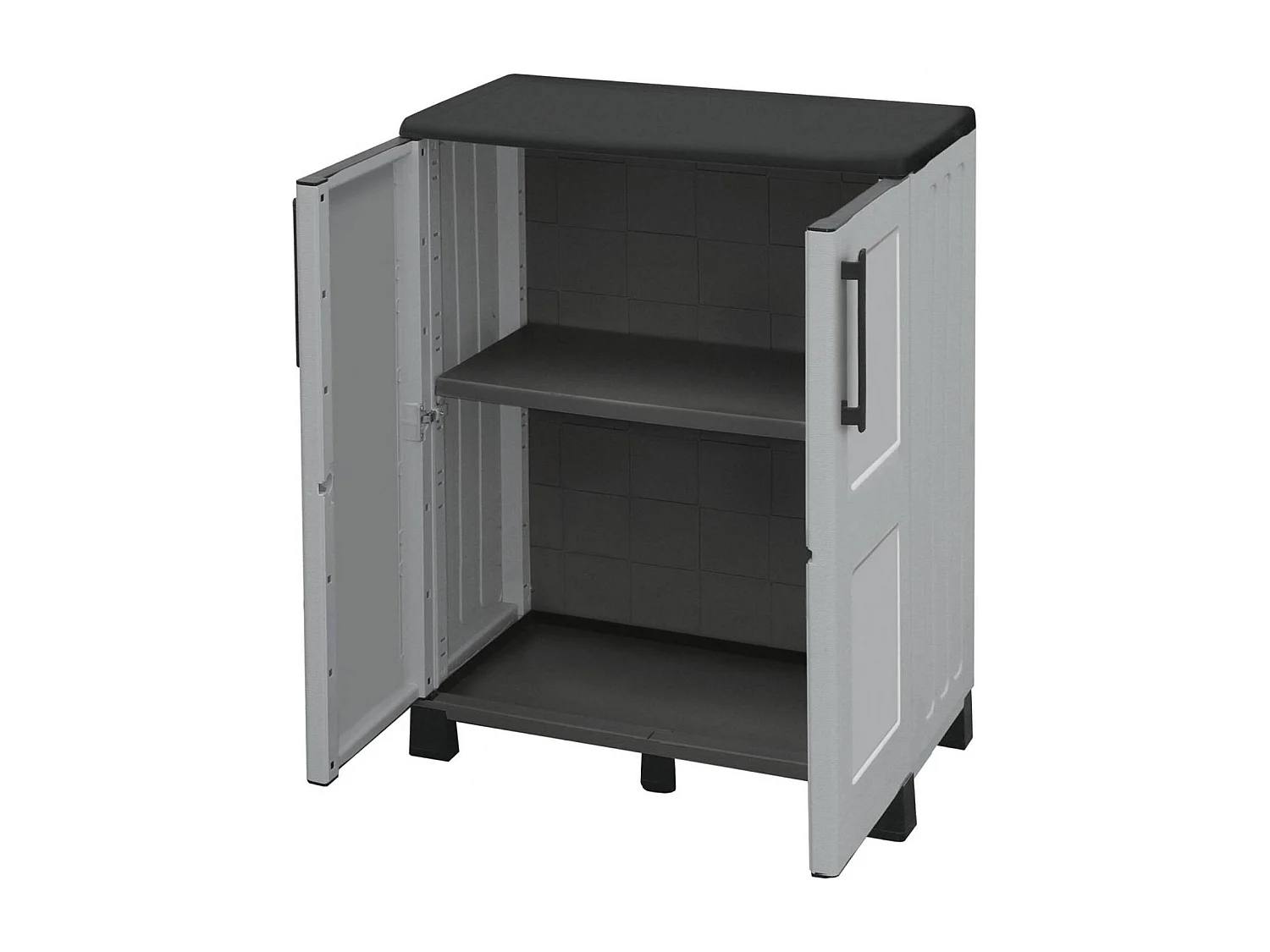 Dbirindell buitengarderobe, multifunctionele balkongarderobe, 2-deurs buitenkast, 100% gemaakt erinAly, 68x37h90 cm, Lichtgrijs & Zwart, Geruite afwerking
